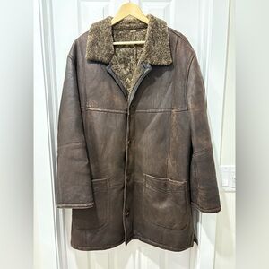 Vintage fleece lined leather trenchcoat men’s L/XL read brown